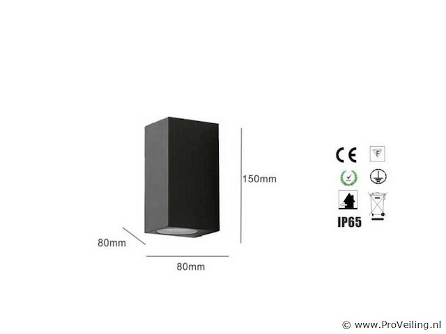 6 x buiten wandlamp – gu10 – rechthoek – dubbele lichtuitgang – ip65 – zwart - afbeelding 4 van  4