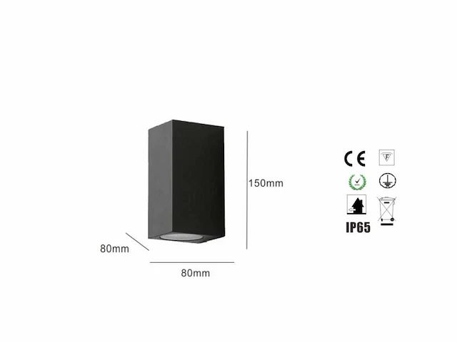 6 x buiten wandlamp – gu10 – rechthoek – dubbele lichtuitgang – ip65 – zwart - afbeelding 7 van  12