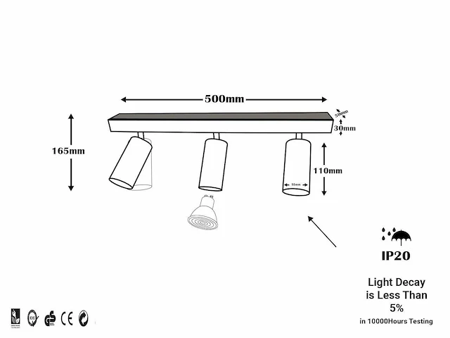 6 x gu10 opbouwspot armatuur – 3 draaibare spots – ip20 – zwart - afbeelding 4 van  4