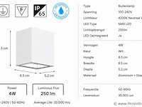 6 x led buiten wandlamp – 4w – 4200k neutraal wit - wit – ip65 – sekoya - afbeelding 4 van  5