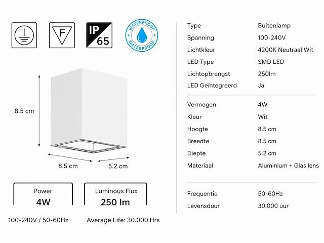 6 x led buiten wandlamp – 4w – 4200k neutraal wit - wit – ip65 – sekoya - afbeelding 6 van  15