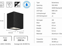 6 x led buiten wandlamp – 4w – 4200k neutraal wit - zwart – ip65 – sekoya - afbeelding 4 van  5