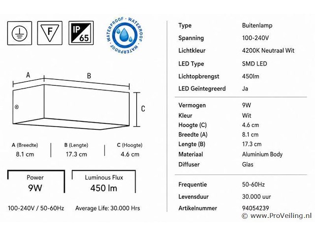 6 x led buiten wandlamp – 9w – 4200k neutraal wit - wit – ip65 – andiz - afbeelding 4 van  5