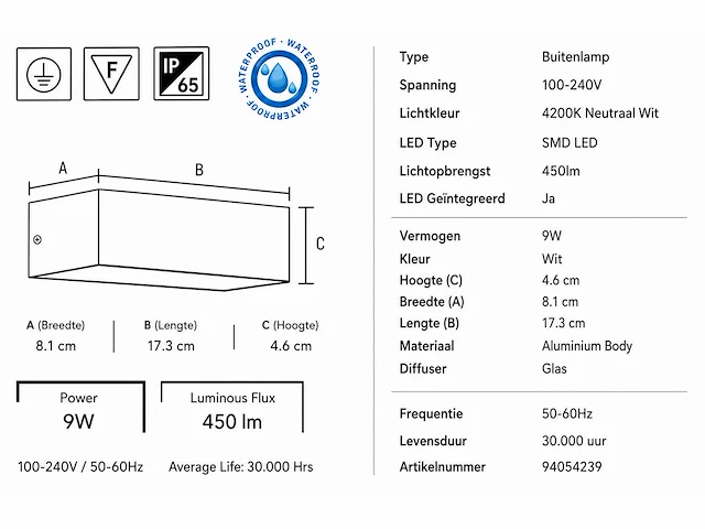 6 x led buiten wandlamp – 9w – 4200k neutraal wit - wit – ip65 – andiz - afbeelding 15 van  15