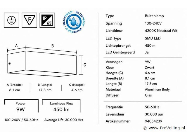 6 x led buiten wandlamp – 9w – 4200k neutraal wit - zwart – ip65 – andiz - afbeelding 4 van  5