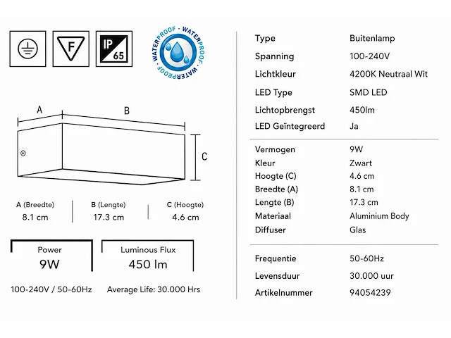 6 x led buiten wandlamp – 9w – 4200k neutraal wit - zwart – ip65 – andiz - afbeelding 10 van  15
