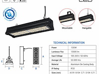 6 x led industriële hanglamp 100w – 6400k koud wit - zwart – ip20 – pyramid-100 - afbeelding 4 van  5