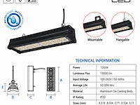 6 x led industriële hanglamp 100w – 6400k koud wit - zwart – ip20 – pyramid-100 - afbeelding 4 van  5