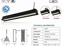 6 x led industriële hanglamp 200w – 6400k koud wit - zwart – ip20 – pyramid-200 - afbeelding 4 van  5