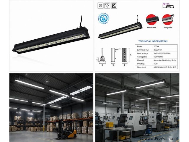 6 x led industriële hanglamp 200w – 6400k koud wit - zwart – ip20 – pyramid-200 - afbeelding 5 van  5