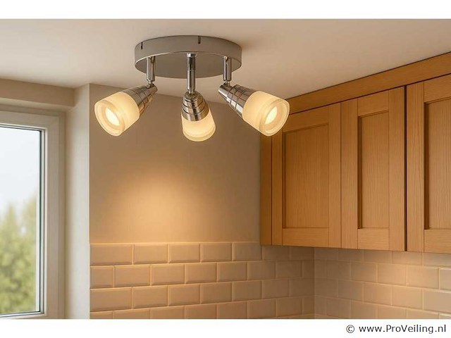 6 x led plafondlamp – 3 spots – 3 x 5w – 4000k neutraal wit – zilver – di01 - afbeelding 1 van  4
