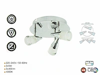 6 x led plafondlamp – 3 spots – 3 x 5w – 4000k neutraal wit – zilver – di01 - afbeelding 3 van  4