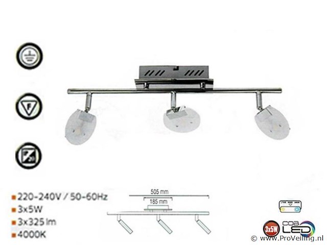 6 x led plafondlamp – 3 spots – 3 x 5w – 4000k neutraal wit – zilver – hl7163l - afbeelding 3 van  4