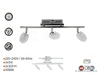 6 x led plafondlamp – 3 spots – 3 x 5w – 4000k neutraal wit – zilver – hl7163l - afbeelding 3 van  4