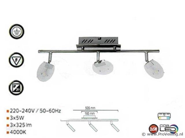 6 x led plafondlamp – 3 spots – 3 x 5w – 4000k neutraal wit – zilver – hl7163l - afbeelding 3 van  4