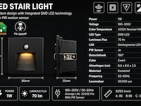 6 x led trapverlichting 1w – 4200k neutraal wit - zwart – pir sensor – ip20 – diamond - afbeelding 4 van  5