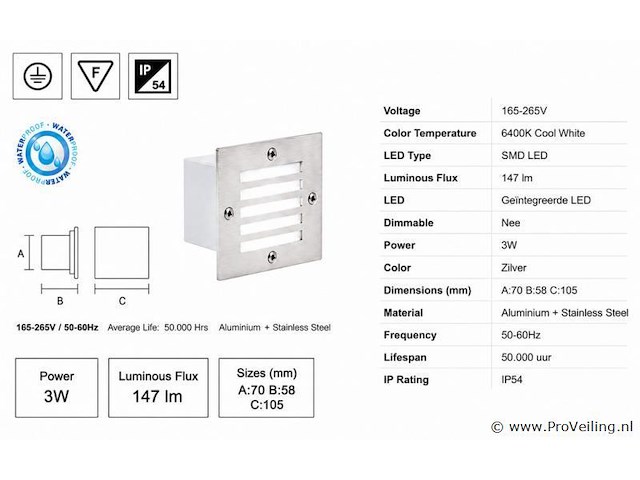 6 x led trapverlichting 3w - 6400k koud wit – ip54 – akik - afbeelding 4 van  5