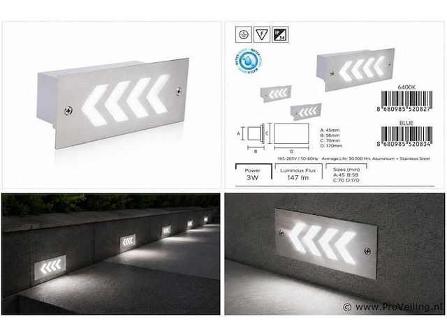 6 x led trapverlichting 3w - 6400k koud wit – ip54 – beril - afbeelding 5 van  5