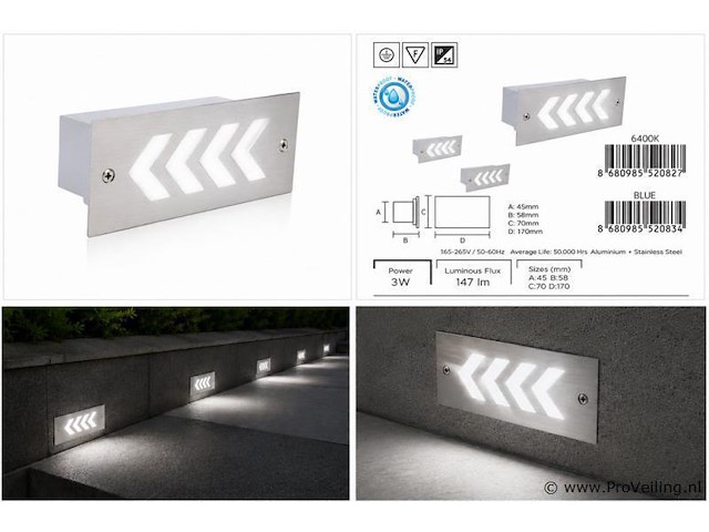 6 x led trapverlichting 3w - 6400k koud wit – ip54 – beril - afbeelding 5 van  5
