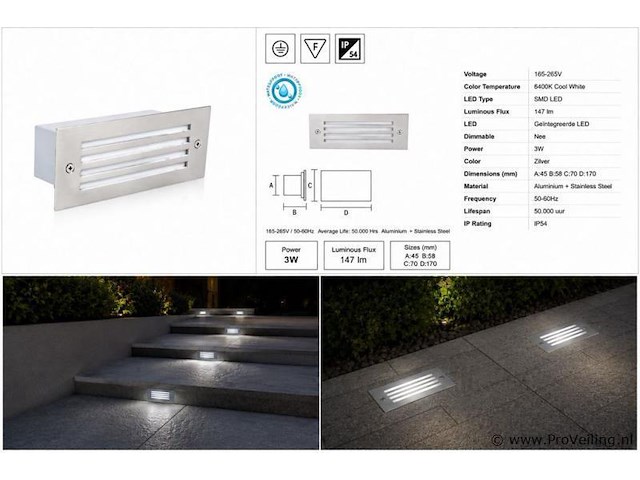6 x led trapverlichting 3w - 6400k koud wit – ip54 – oltu - afbeelding 5 van  5