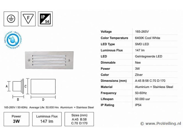6 x led trapverlichting 3w - 6400k koud wit – ip54 – oltu - afbeelding 4 van  5