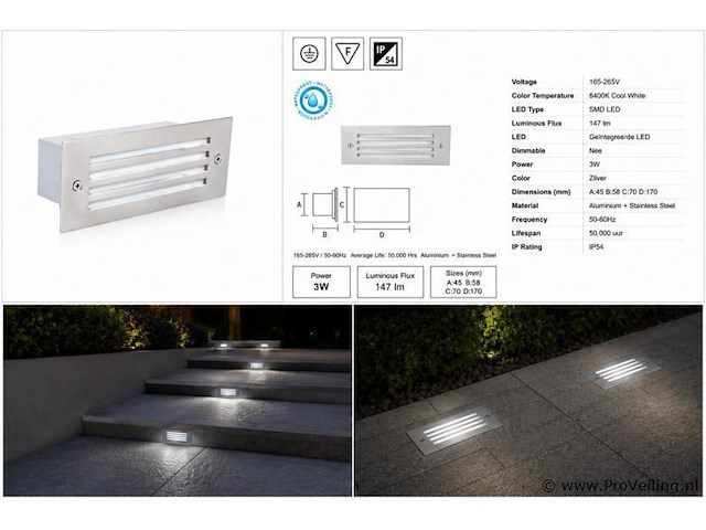 6 x led trapverlichting 3w - 6400k koud wit – ip54 – oltu - afbeelding 5 van  5