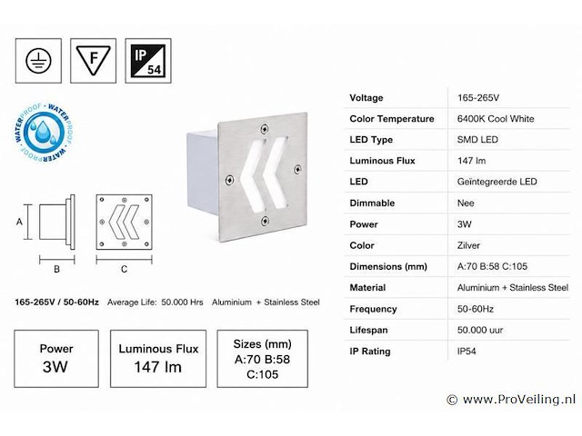 6 x led trapverlichting 3w - 6400k koud wit – ip54 – oniks - afbeelding 4 van  5