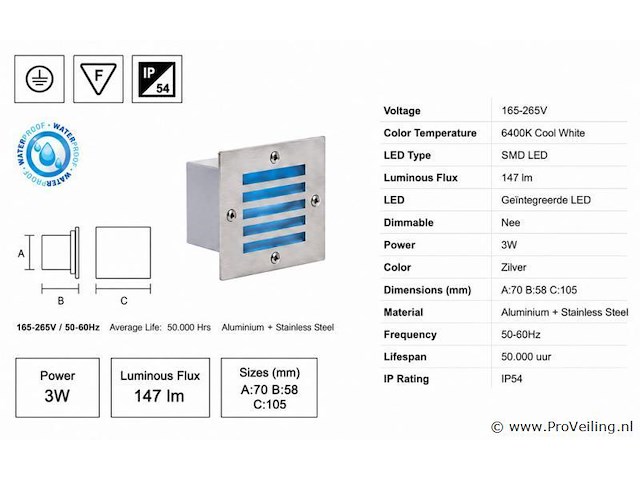 6 x led trapverlichting 3w - blauw – ip54 – akik - afbeelding 4 van  5