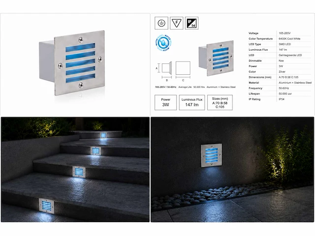 6 x led trapverlichting 3w - blauw – ip54 – akik - afbeelding 5 van  5