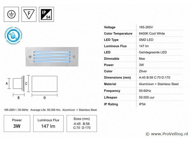 6 x led trapverlichting 3w - blauw – ip54 – oltu - afbeelding 4 van  5