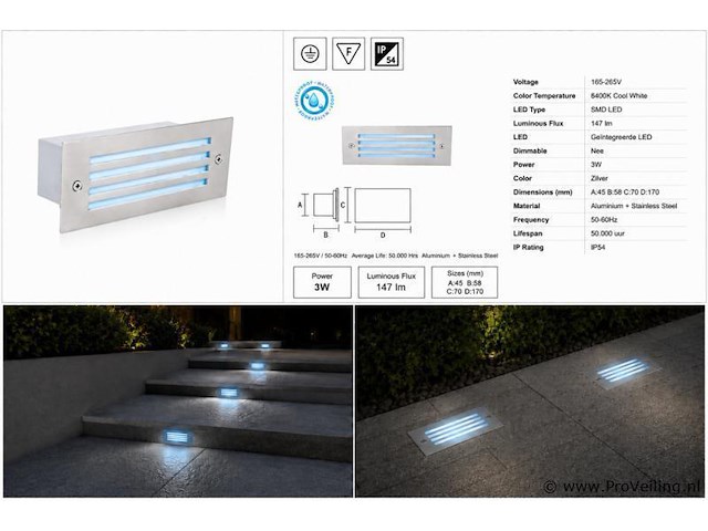 6 x led trapverlichting 3w - blauw – ip54 – oltu - afbeelding 5 van  5