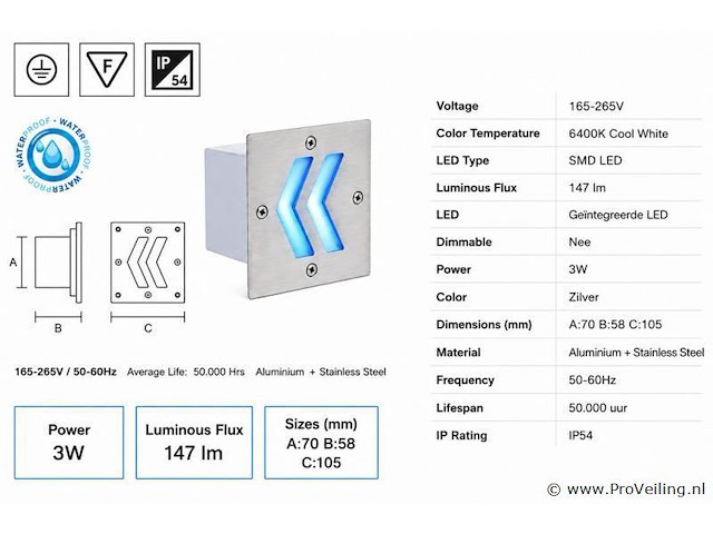 6 x led trapverlichting 3w - blauw – ip54 – oniks - afbeelding 4 van  5