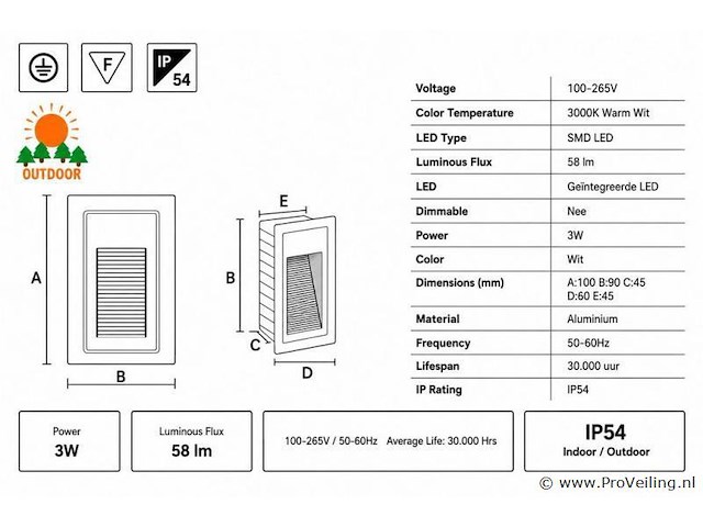 6 x led trapverlichting 3w – 3000k warm wit - rechthoek – wit – ip54 – yoga-v1 - afbeelding 4 van  5