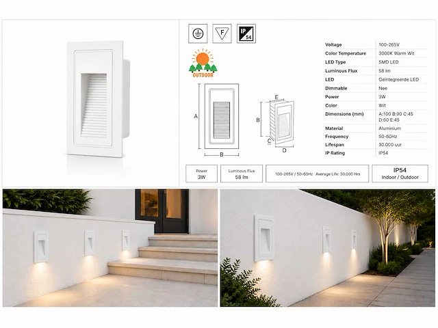 6 x led trapverlichting 3w – 3000k warm wit - rechthoek – wit – ip54 – yoga-v1 - afbeelding 5 van  5
