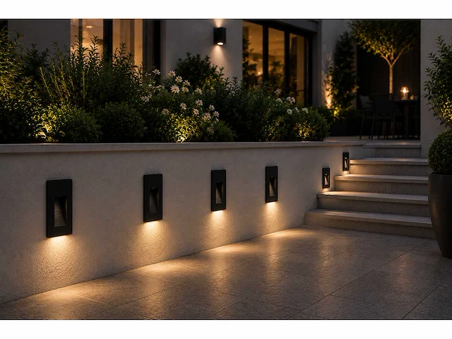6 x led trapverlichting 3w – 3000k warm wit - rechthoek – zwart – ip54 – yoga-v1 - afbeelding 1 van  5