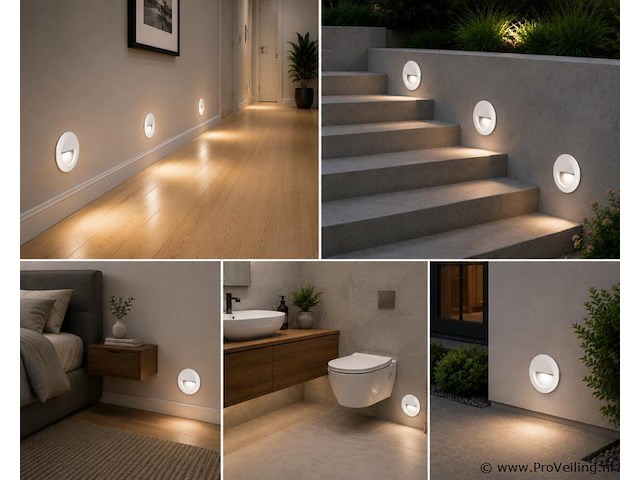 6 x led trapverlichting 3w – 3000k warm wit - rond – wit – ip54 – icon-r - afbeelding 3 van  5