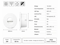 6 x led trapverlichting 3w – 3000k warm wit - rond – wit – ip54 – icon-r - afbeelding 4 van  5