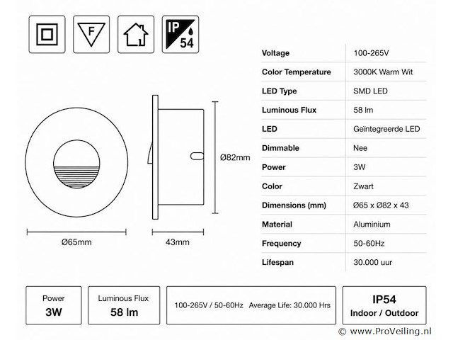 6 x led trapverlichting 3w – 3000k warm wit - rond – zwart – ip54 – icon-r - afbeelding 4 van  5