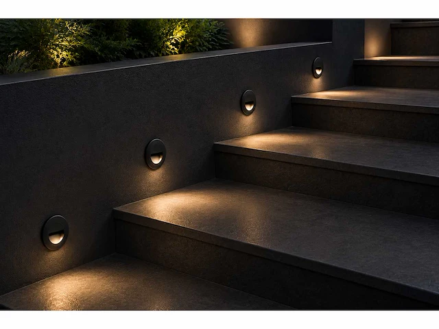 6 x led trapverlichting 3w – 3000k warm wit - rond – zwart – ip54 – icon-r - afbeelding 1 van  5