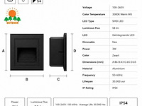 6 x led trapverlichting 3w – 3000k warm wit - vierkant – zwart – ip54 – icon-s - afbeelding 4 van  5
