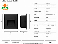 6 x led trapverlichting 3w – 3000k warm wit - vierkant – zwart – ip54 – icon-s - afbeelding 4 van  5