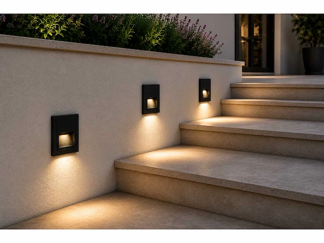 6 x led trapverlichting 3w – 3000k warm wit - vierkant – zwart – ip54 – icon-s - afbeelding 3 van  5