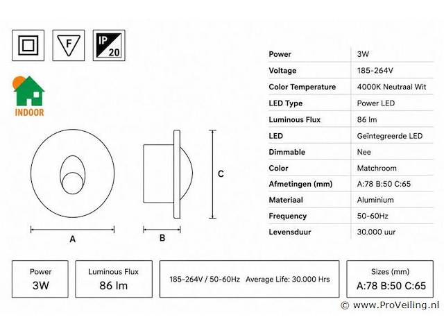 6 x led trapverlichting 3w – 4000k neutraal wit - matchroom – ip20 – yakut - afbeelding 4 van  5