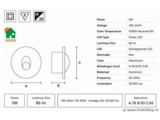 6 x led trapverlichting 3w – 4000k neutraal wit - matchroom – ip20 – yakut - afbeelding 4 van  5