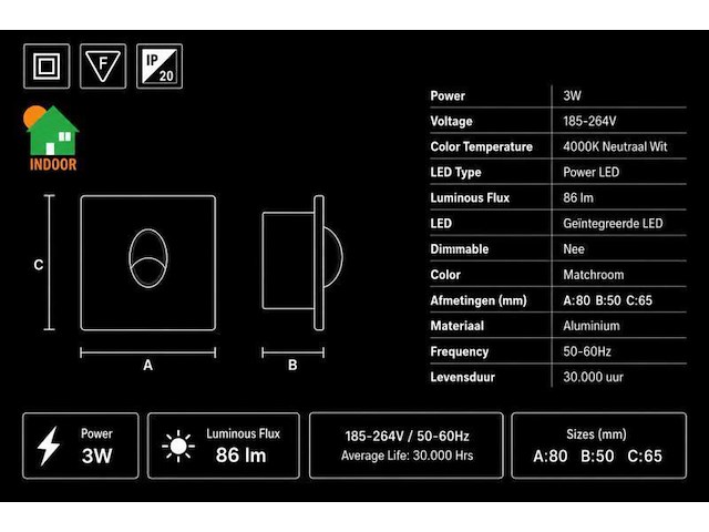 6 x led trapverlichting 3w – 4000k neutraal wit - matchroom – ip20 – zümrüt - afbeelding 4 van  5
