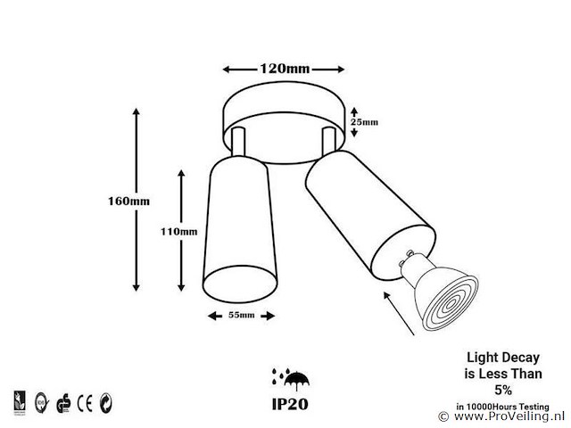 6 x ronde plafondlamp – 2 x gu10 – draaibare spots – zwart - afbeelding 4 van  4