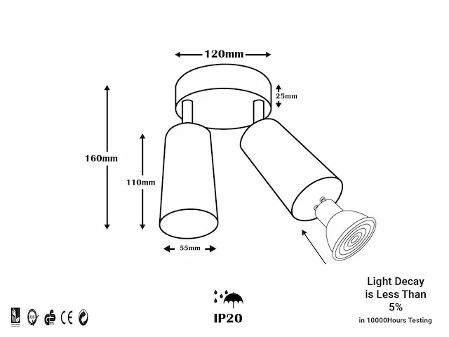 6 x ronde plafondlamp – 2 x gu10 – draaibare spots – zwart - afbeelding 4 van  4