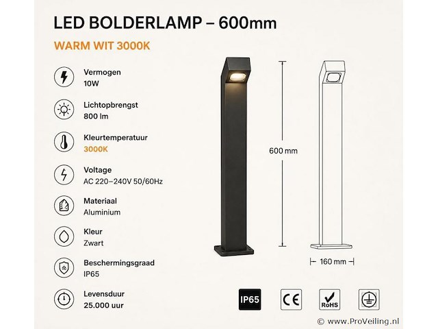 6 x tuinlamp – 60 cm – 2 x 10w led – 3500k warm wit – ip54 – zwart – sla-57 - afbeelding 3 van  4