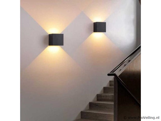 6 x wandlamp – tweerichtings led – kubus – 2 x 5w – zwart - afbeelding 4 van  5
