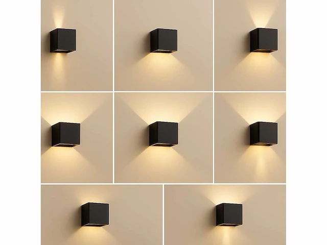 6 x wandlamp – tweerichtings led – kubus – 2 x 5w – zwart - afbeelding 1 van  10
